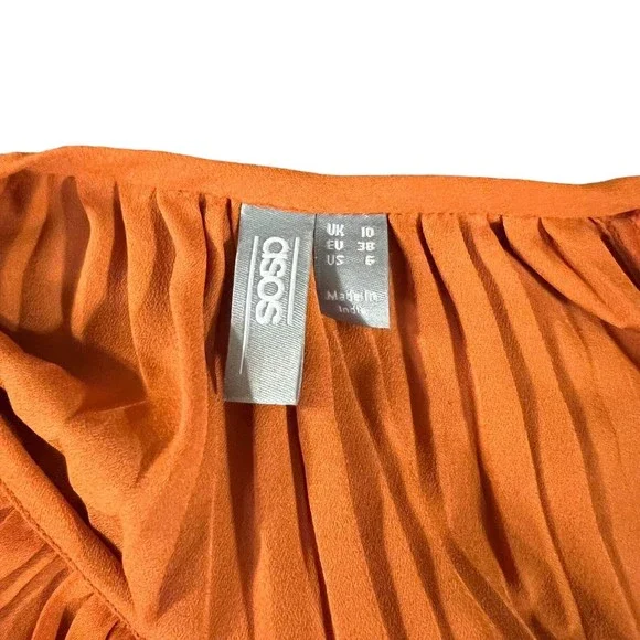 Asos Orange Long-sleeve V-neck Tie-front Blouse Top Size 6 - Picture 6 of 8
